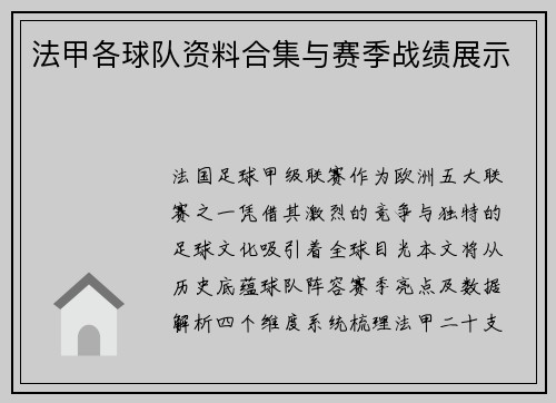 法甲各球队资料合集与赛季战绩展示